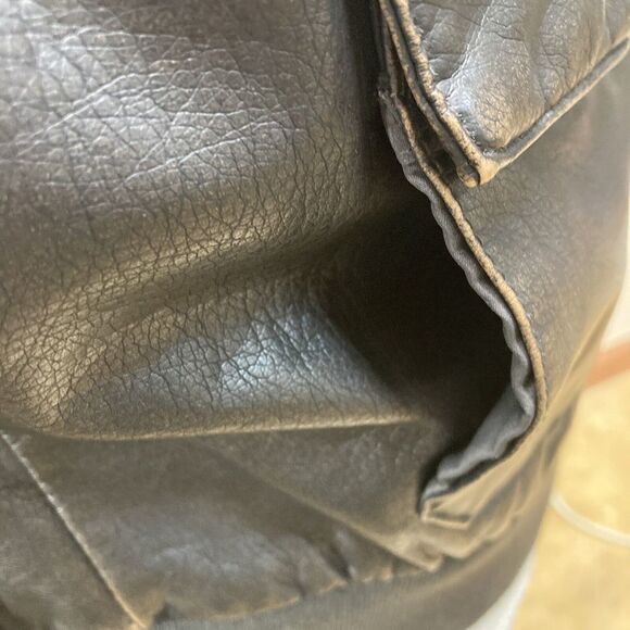 Levi Strauss Brown Faux Leather Jacket Hooded Womans Large Sherpa quilted zip - Picture 9 of 13